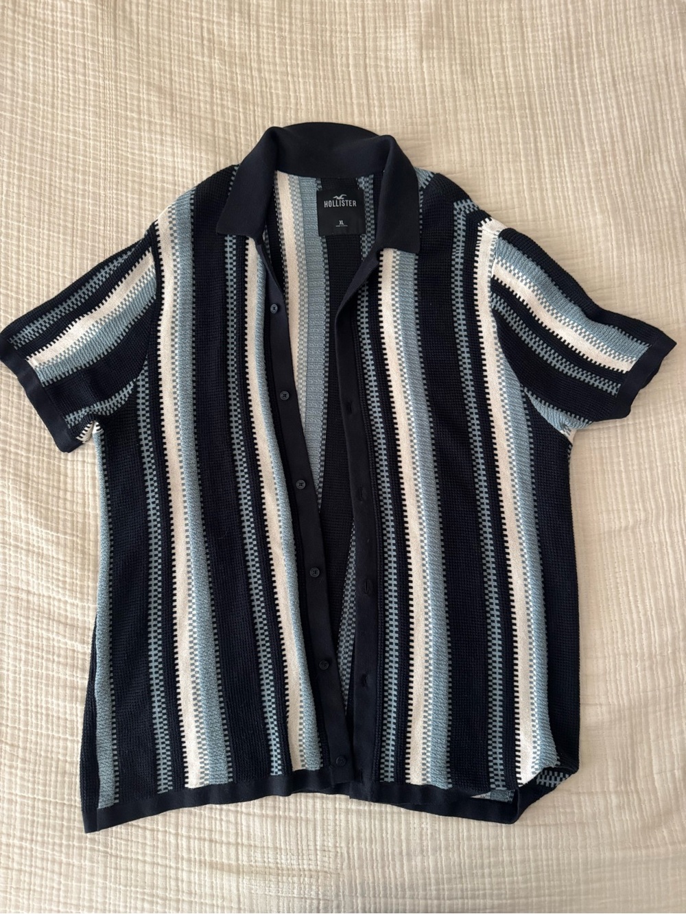Hollister Navy, Light Blue & White Vertical Stripe Button-Up Shirt